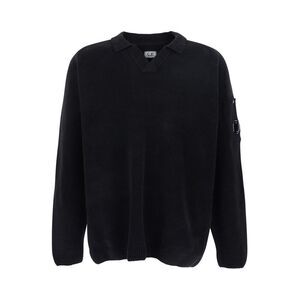 C.P. Company Men Black Sweater With Goggle Plaque On The Side In Cotton Man